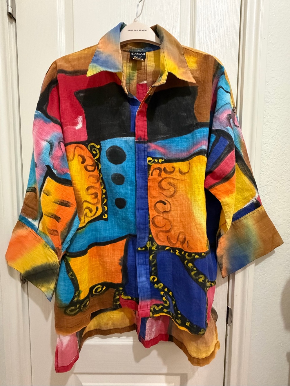 NWOT Dilemma NY 100% Organic Cotton Abstract Art Wear Oversized Tunic Shirt